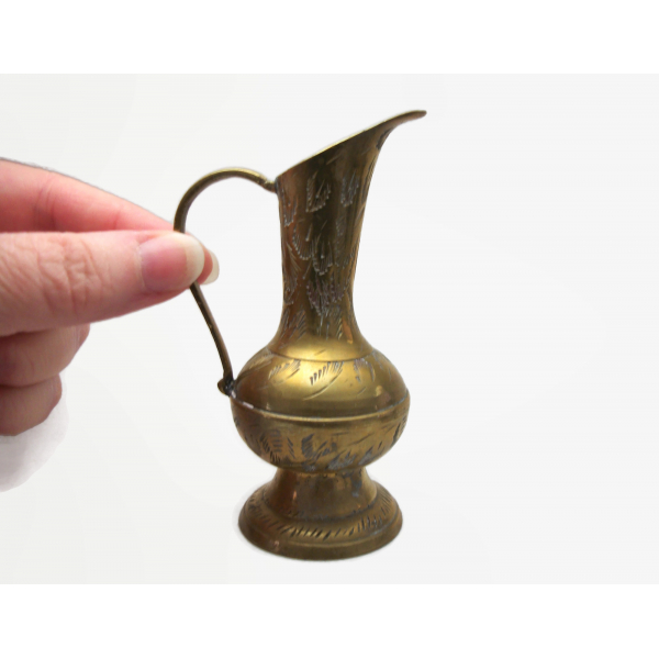 Vintage Miniature Brass Pitcher Ewer Made in India Tarnished 4 inches Tall