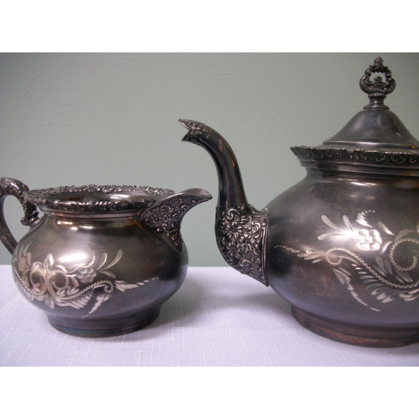 Antique Late 1800s Van Bergh Quadruple Silver Plate Tea Service Set