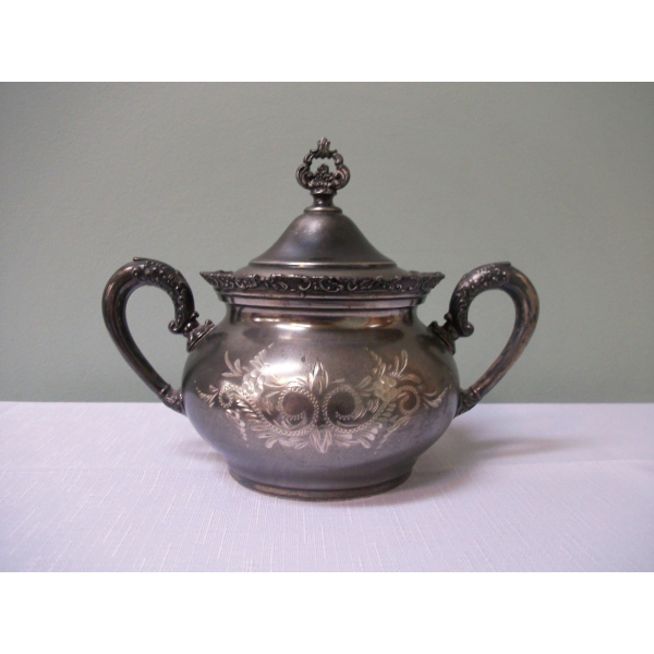 Antique Late 1800s Van Bergh Quadruple Silver Plate Tea Service Set
