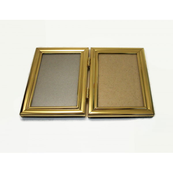 Vintage Gold Bi-Fold Picture Frame Tabletop or Wall Hanging for 3.5x5 inch photo