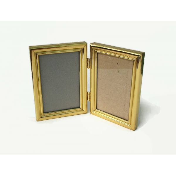 Vintage Gold Bi-Fold Picture Frame Tabletop or Wall Hanging for 3.5x5 inch photo