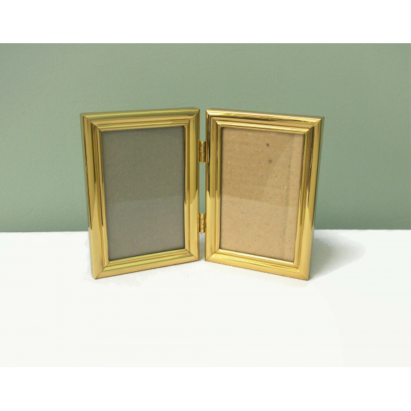 Vintage Gold Bi-Fold Picture Frame Tabletop or Wall Hanging for 3.5x5 inch photo