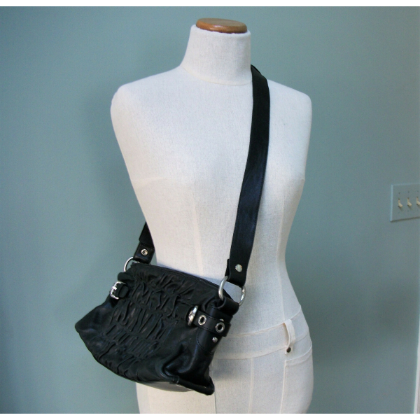 Nuovedive Black Leather Handbag Shoulder Bag Crossbody Bag Made in Italy