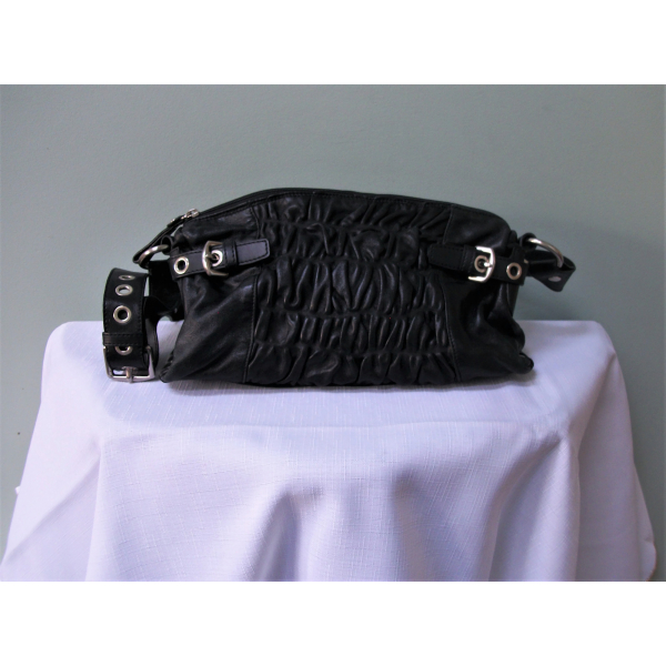 Vintage Nuovedive Black Italian Leather Handbag Shoulder Bag Crossbody Bag
