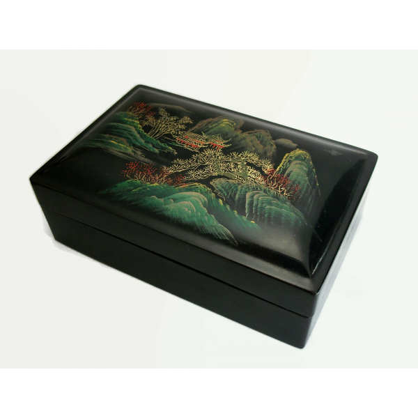 Vintage Asian Themed Lacquer Box Trinket Jewelry Keepsake Box Home Decor