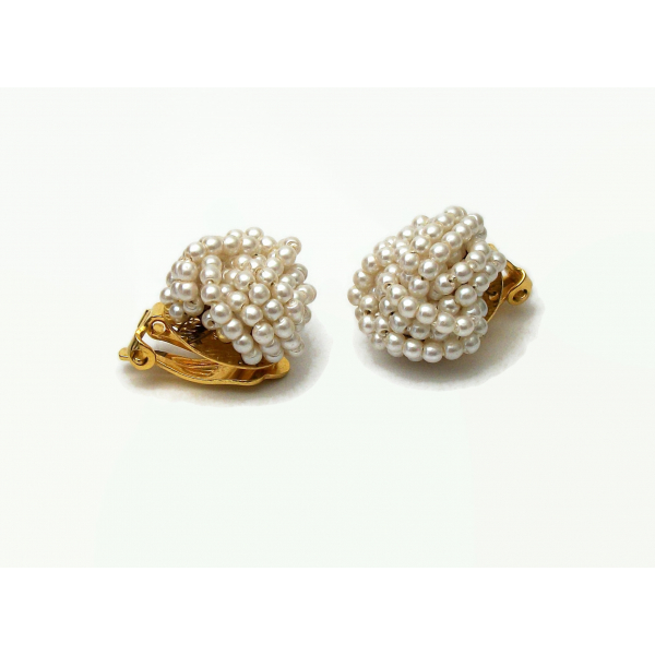 Vintage Seed Pearl Cluster Clip on Earrings Faux Seed Pearls Dainty Elegant