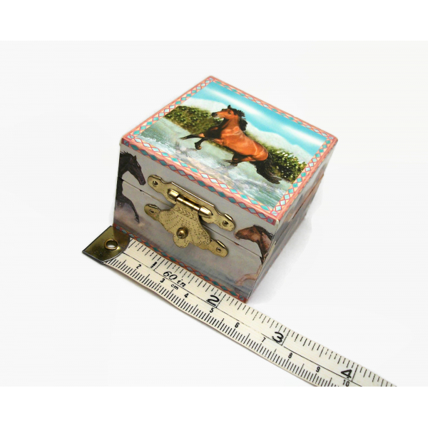 Horse Themed Ring Box Trinket Box with MIrror and Satin Cushion
