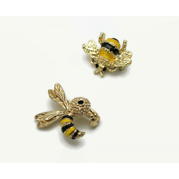 Vintage Gerry's Bee Scatter Pins Gold and Enamel Brooch Set of 2 Honeybees