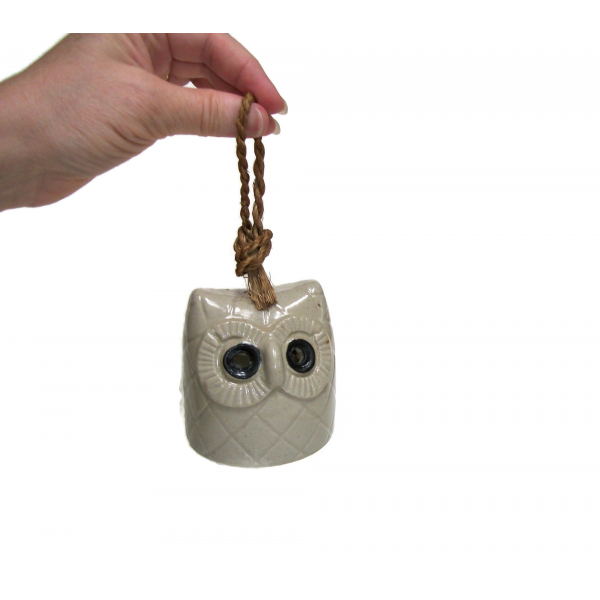 Vintage Ceramic Owl Shaped Bell Pottery Owl Sculpture Figurine Owl Shaped Bell