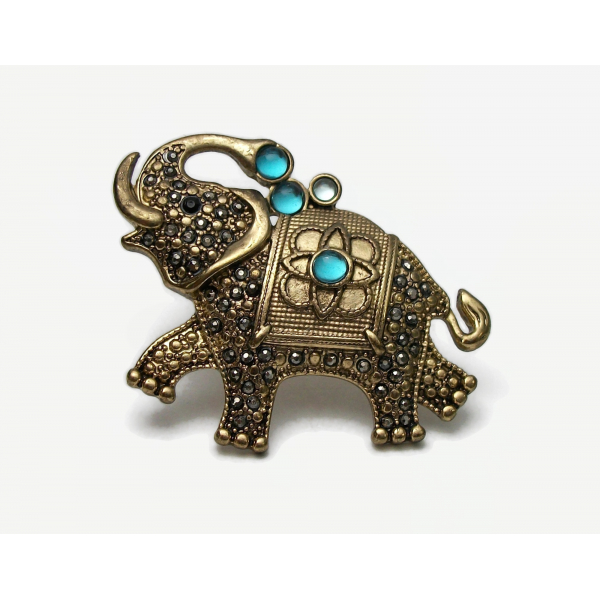 Vintage Genuine Marcasite Elephant Brooch Gold Signed FAF Jewelry Elephant Pin