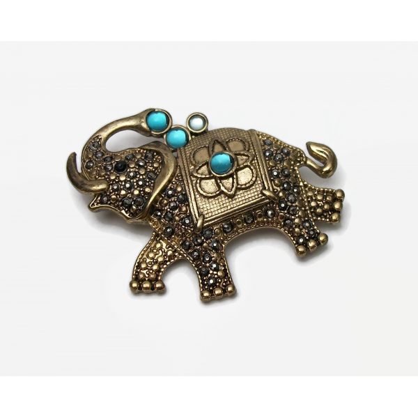 Vintage Genuine Marcasite Elephant Brooch Gold Signed FAF Elephant Pin