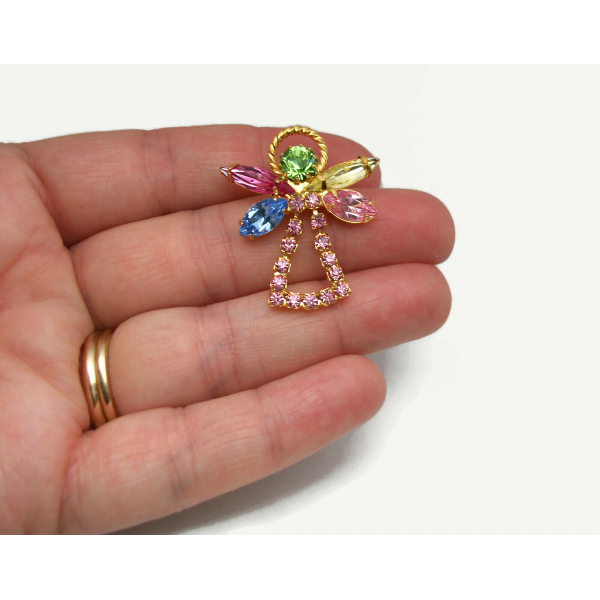 Pink Crystal Angel Pin Lapel Pin Tie Pin October Birthstone Guardian Angel