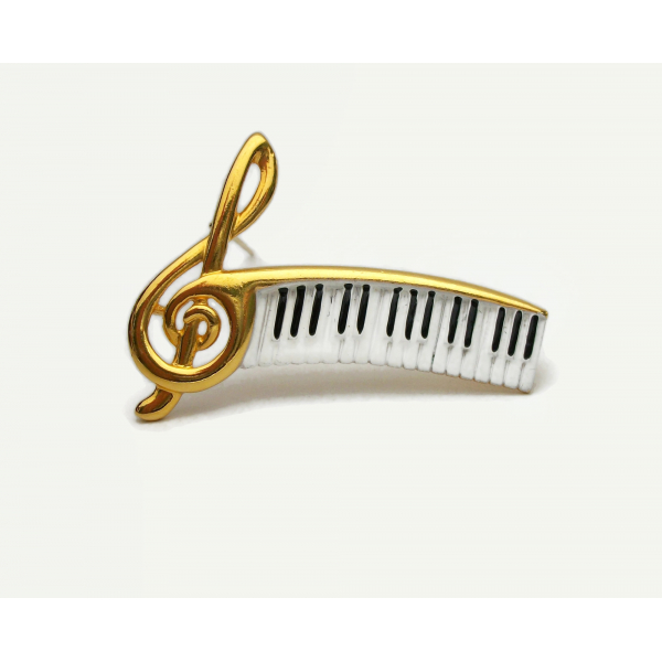 Vintage Treble Clef Brooch Pin with Piano Keys Keyboard Music Theme