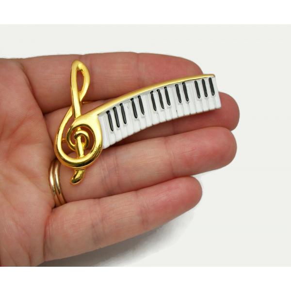 Vintage Treble Clef Brooch Pin with Piano Keys Keyboard Music Theme