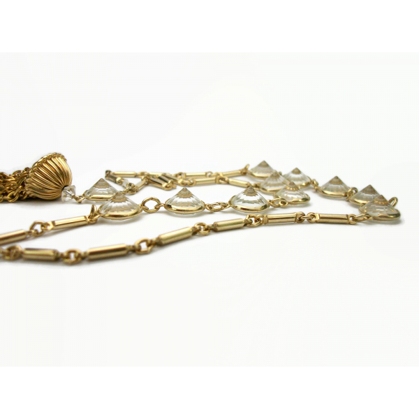 Vintage Long Open Bezel Crystal Tassel Necklace Pendant Gold Bar Chain