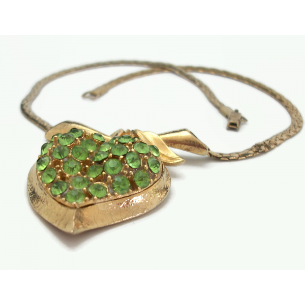 Peridot Green Pave Rhinestone Heart Shaped Choker Necklace