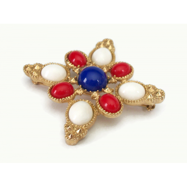 Vintage 1970s Sarah Coventry Americana Design Brooch Red White & Blue Patriotic