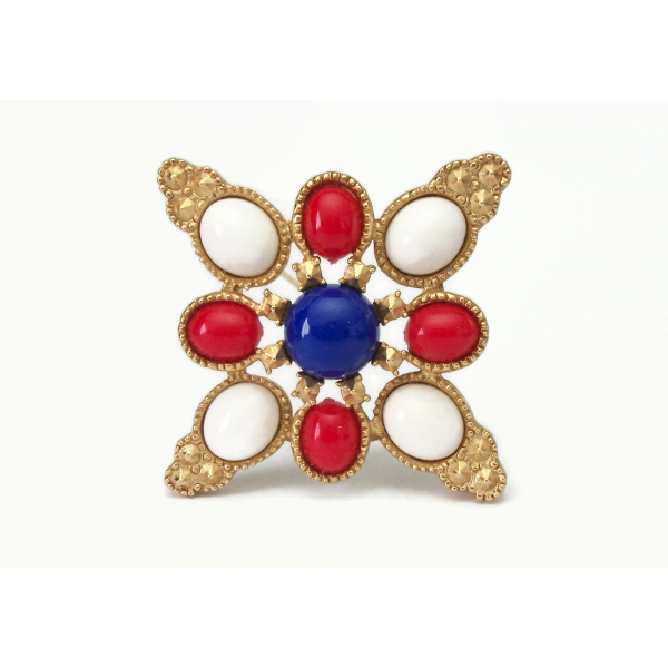 Vintage 1970s Sarah Coventry Americana Design Brooch Red White and Blue Pin