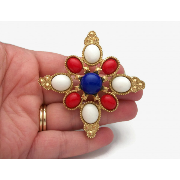 Vintage Sarah Coventry Americana Design Brooch Pin Red White and Blue Patriotic