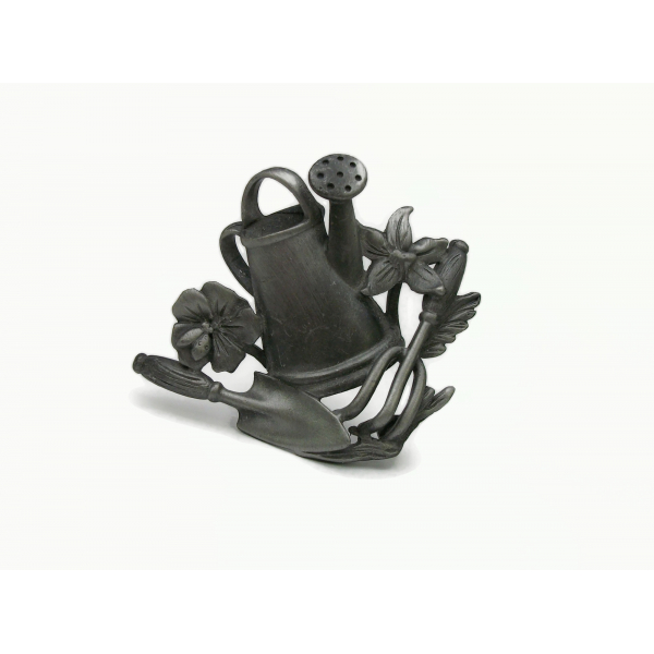 Vintage AJC Pewter Gardening Brooch Pin Watering Can Flowers Garden Tools
