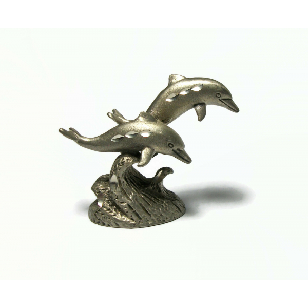 1985 Cuter Pewter Diamond Cut Dolphins Figurine Collectible Metal Dolphin