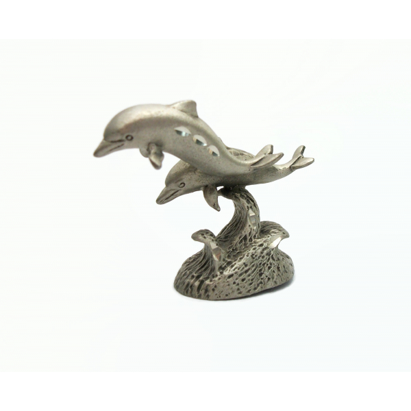 Vintage Cuter Pewter Diamond Cut Dolphins Figurine Collectible Metal Dolphin
