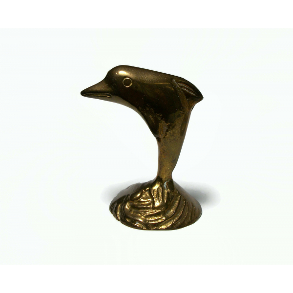 Vintage Tarnished Brass Jumping Dolphin Figurine Paperweight Small Home Decor