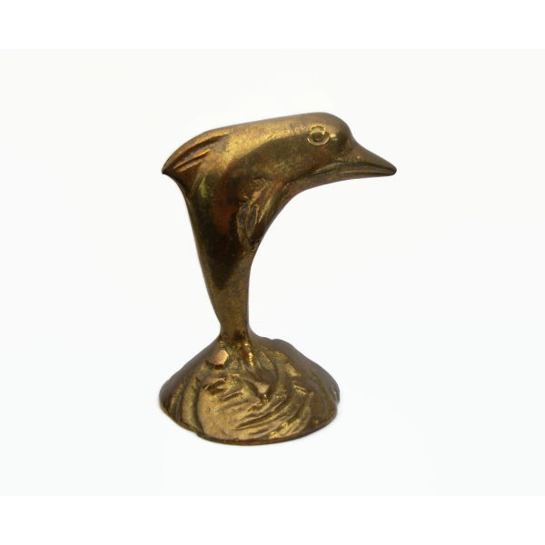 Vintage Tarnished Brass Leaping Dolphin Figurine Paperweight Office Decor