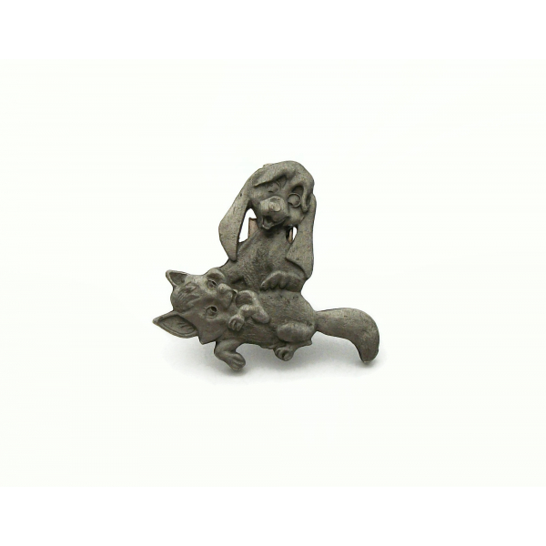 Vintage The Fox and the Hound Brooch Pewter Pin Walt Disney 1980 80s Movie