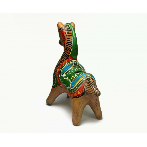 Vintage Tonala Mexican Pottery Piggy Bank Hand Painted Clay Horse