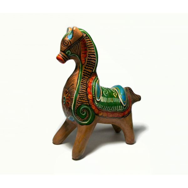Vintage Tonala Mexican Pottery Clay Horse Piggy Bank Hand Painted in Mexico