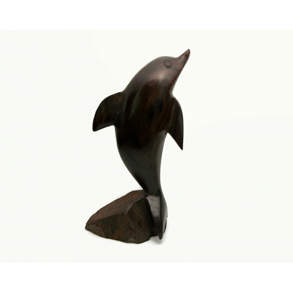 Vintage Ironwood Dophin Sculpture Hand Carved Solid Wood Dolphin Figurine Beach