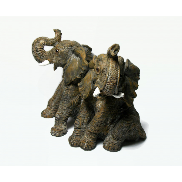 Vintage Elephant Sculpture Resin Pair of Baby Elephants Heavy Paperweight