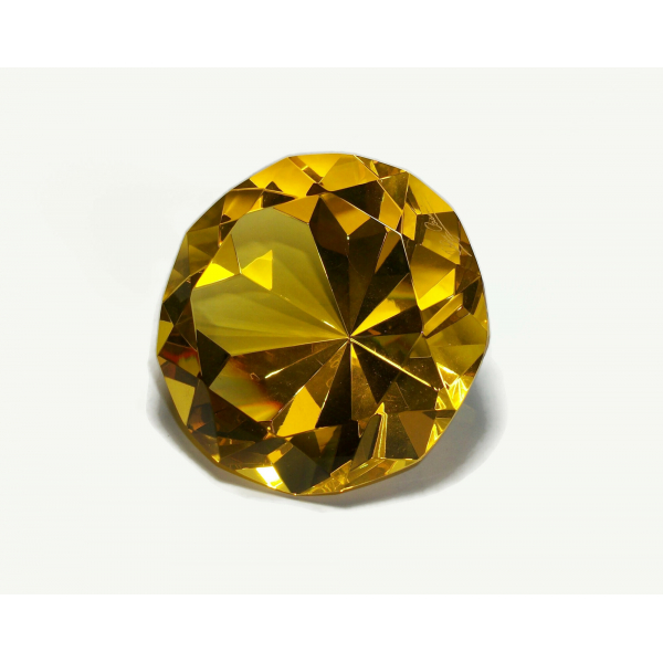 Vintage Oleg Cassini Golden Yellow Diamond Cut Crystal Glass Paperweight Signed