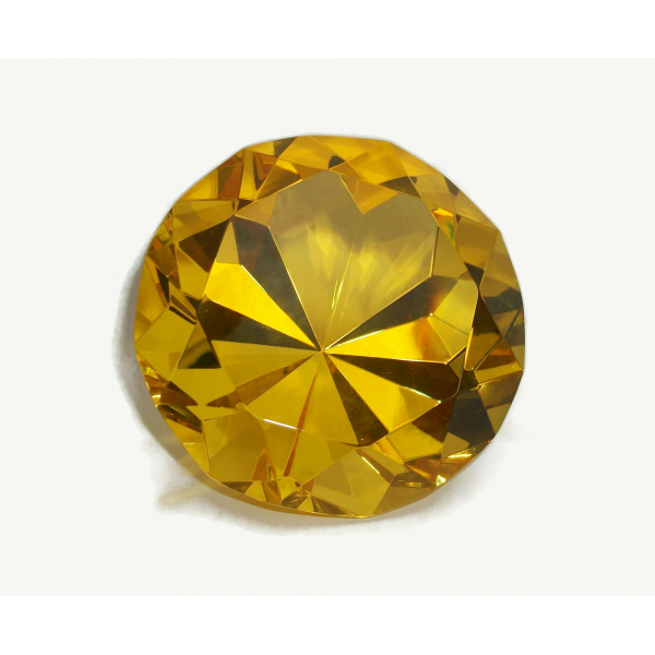 Vintage Oleg Cassini Golden Yellow Diamond Cut Crystal Glass Paperweight Signed