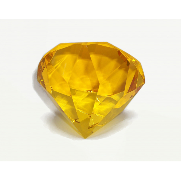 Vintage Oleg Cassini Golden Yellow Diamond Cut Crystal Glass Paperweight Signed