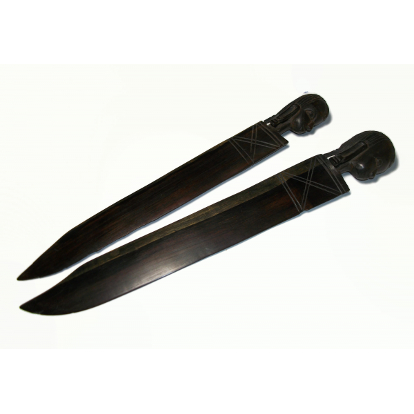Vintage Pair of African Wood Letter Openers African Folk Art Hand Carved Ebony