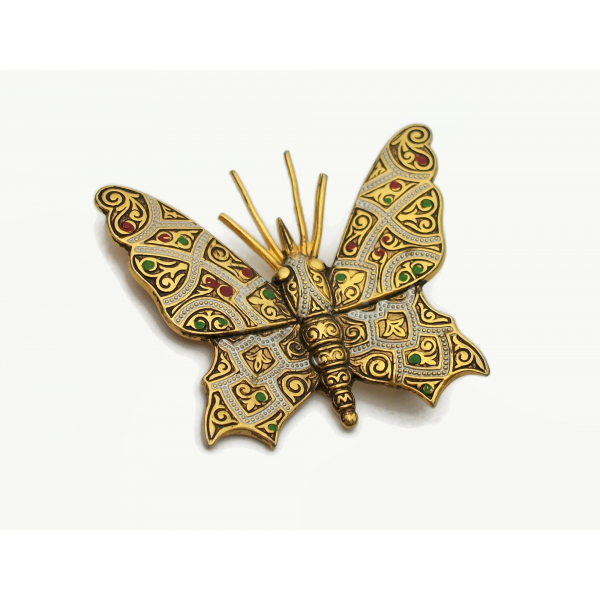 Vintage Damascene Style Butterfly Brooch Lapel Pin Made in Spain