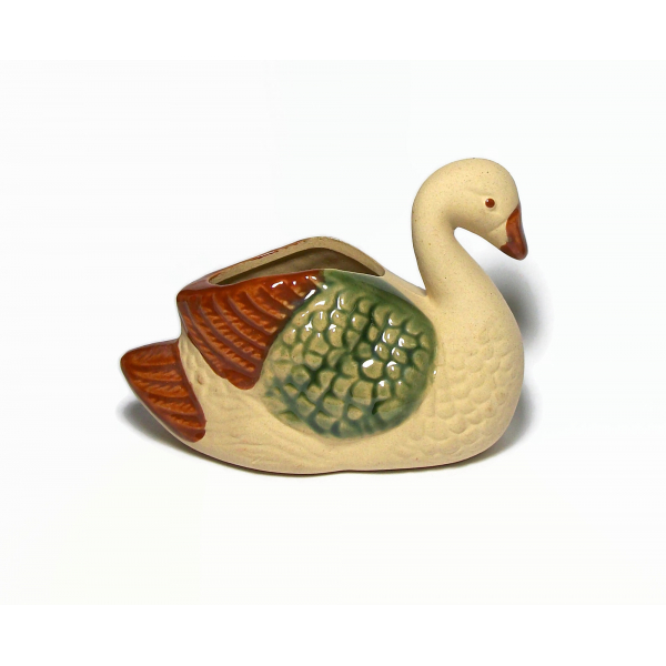 Vintage Clay Ceramic Swan Planter 4.5" long Pottery Bird Succulent Planter