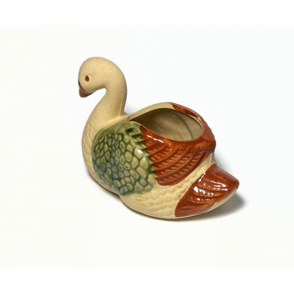 Vintage Clay Ceramic Swan Planter 4.5" long Pottery Bird Succulent Planter