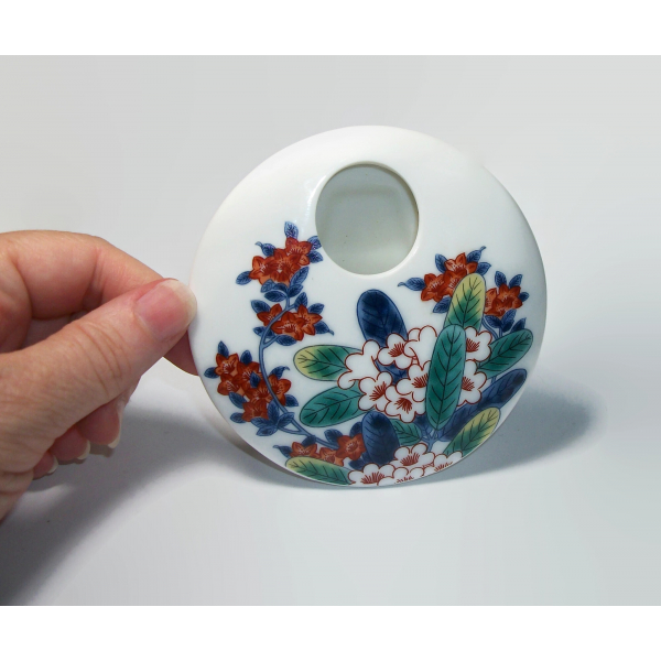 Vintage Small Flat Round Disc Shaped Ceramic Bud Vase Tokyo National Museum