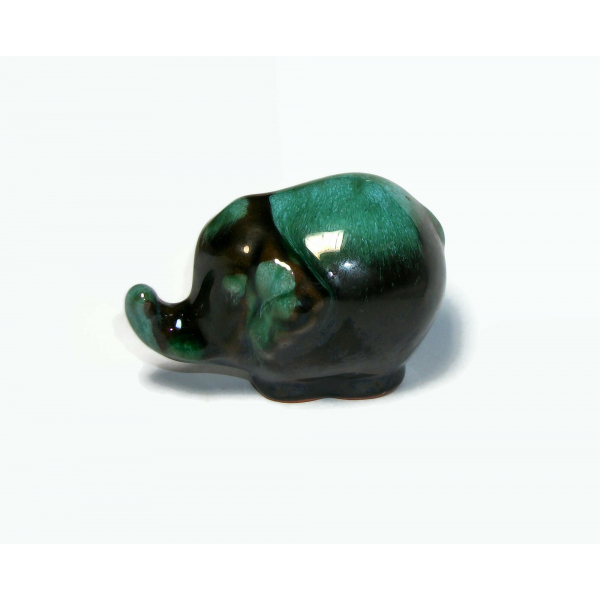 Vintage Small Blue Mountain Mini Elephant Figurine Ceramic Pottery Drip Glaze