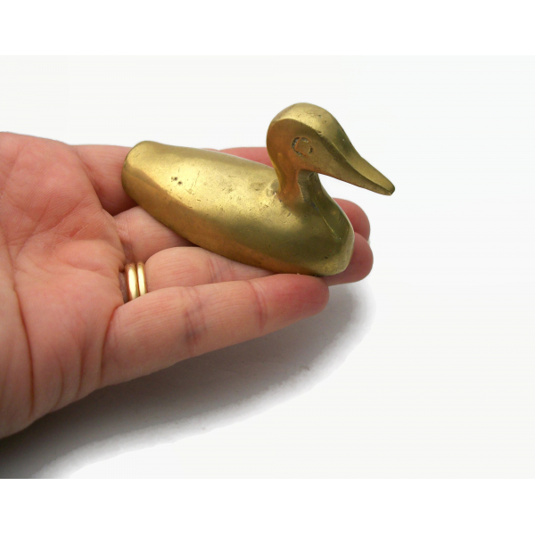 Vintage Small Brass Duck Paperweight Figurine 2.75 inch