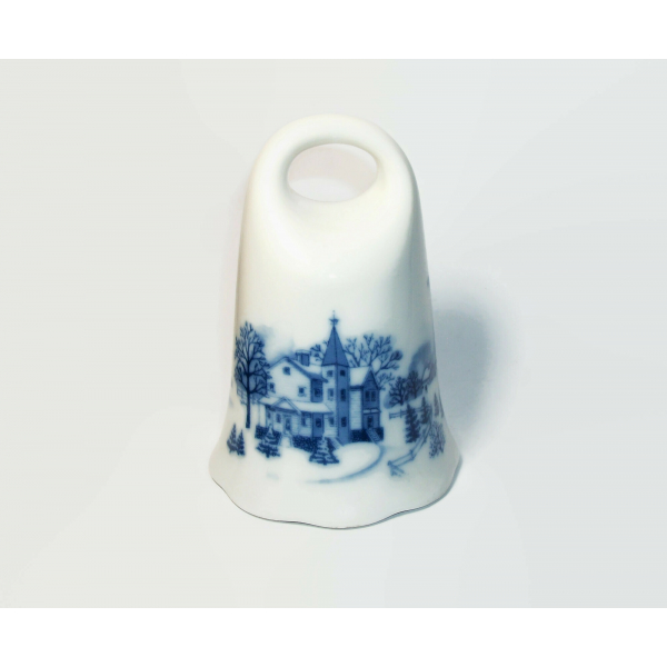 Vintage Ceramic Porcelain Bell White and Blue with Winter Church Scene