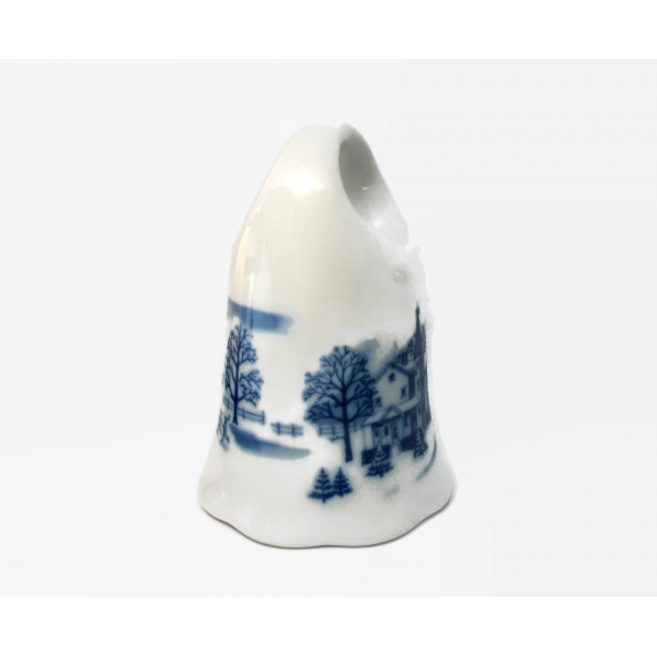 Vintage Ceramic Porcelain Bell White and Blue with Winter Church Scene