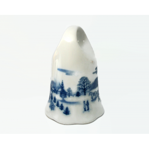 Vintage Ceramic Porcelain Bell White and Blue with Winter Church Scene
