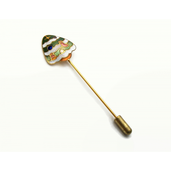 Vintage Cloisonne Enamel Christmas Tree Stick Pin Lapel Pin