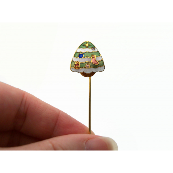 Vintage Cloisonne Enamel Christmas Tree Stick Pin Lapel Pin