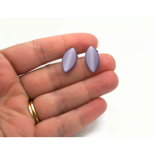 Vintage Purple Thermoset Earrings for Pierced Ears Minimalist Oval Lens
