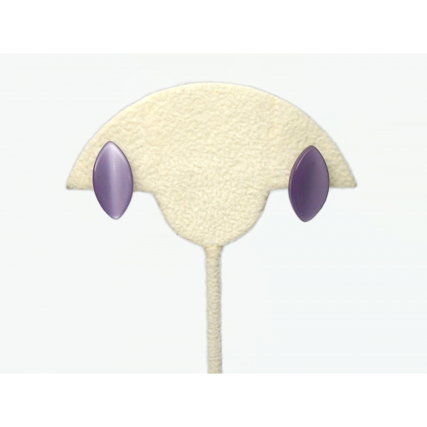 Vintage Purple Thermoset Earrings for Pierced Ears Lens Oval Leaf Minimalist